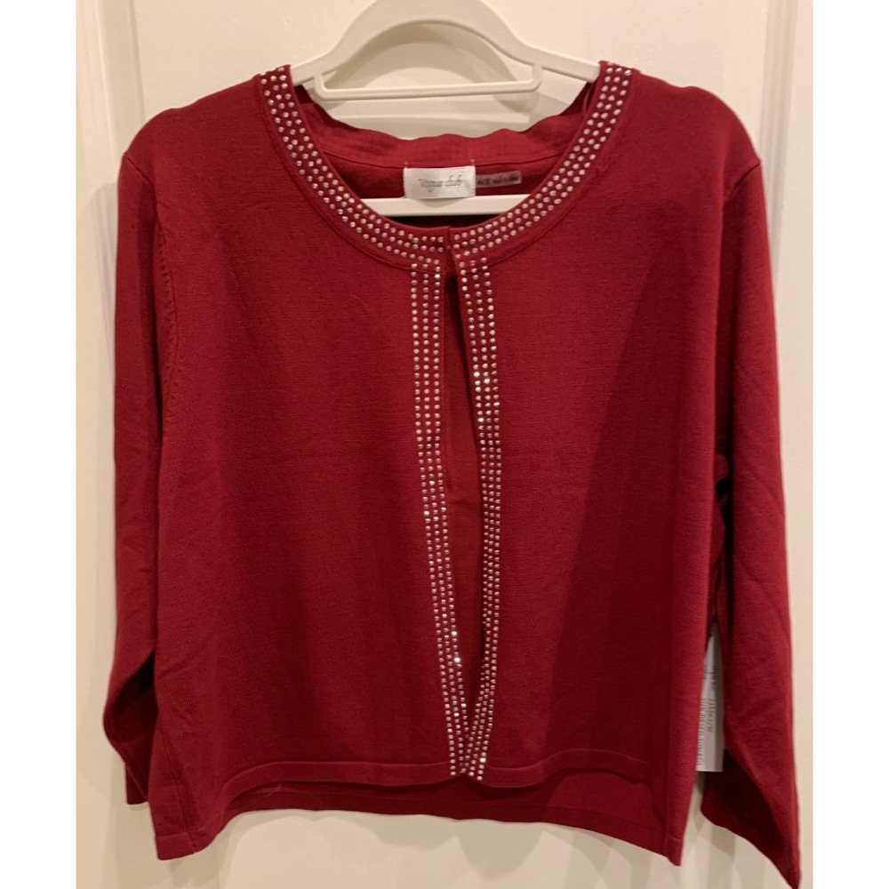 Vogue Club Red Rhinestone Trim Knit Cardigan Sz‎ 2X NWT